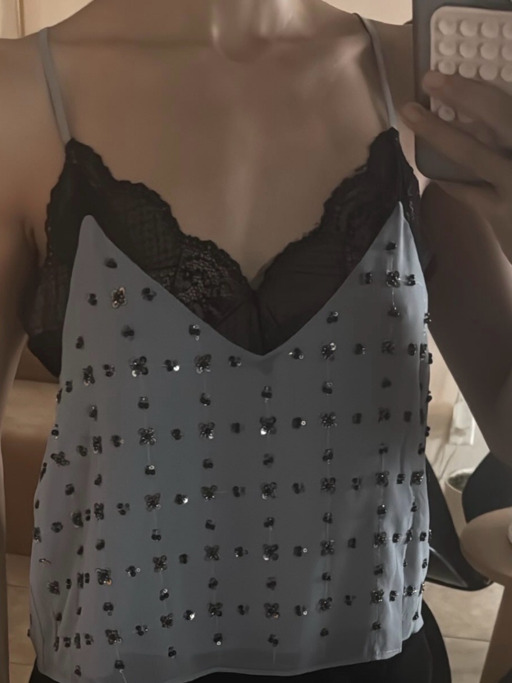 Embellished Light Gray Sequin Cami Top